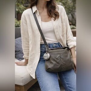 Y2K Vintage B. Makowsky Green Leather Crossbody Bag